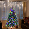 Snowy 5 ft pre-lit Christmas tree with multi-color LED lights and flash modes, perfect for festive home decoration.