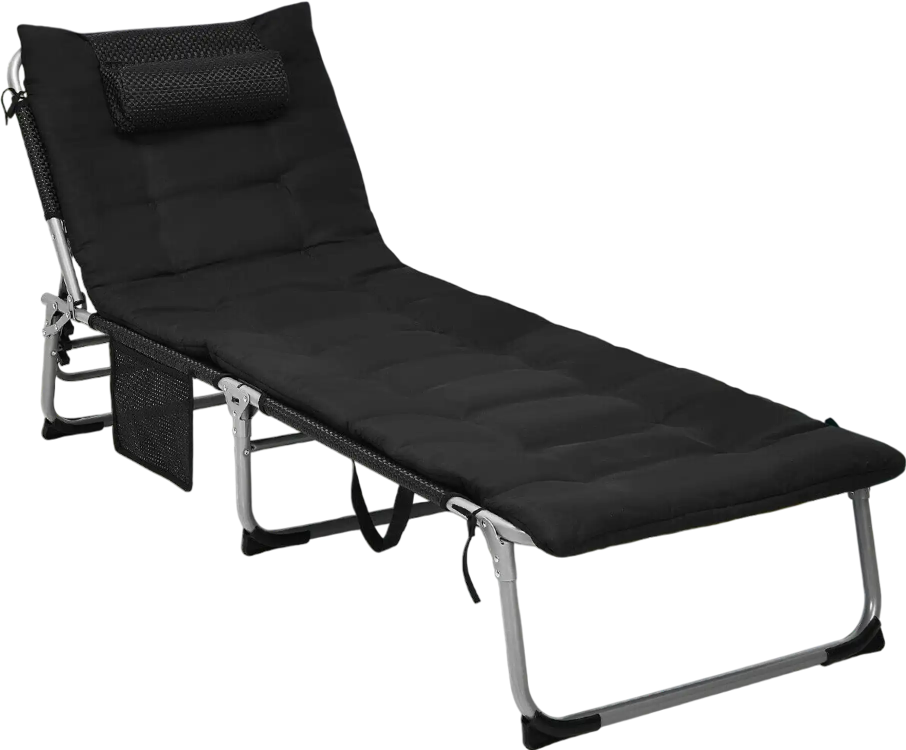 Costway 4-Fold Oversize Padded Folding Chaise Lounge Chair Black 96325708 New