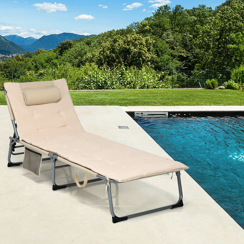 4-Fold Oversize Padded Folding Lounge Chair with Removable Soft Mattress-Beige - Gallery View 1 of 11