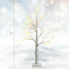 Pre-lit 24-inch white twig birch tree with 24 LED lights, flexible branches for indoor holiday decoration.