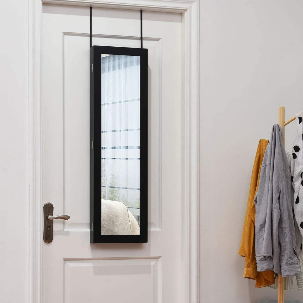 Full Length Mirror Jewelry Cabinet with Ring Slots and Necklace Hooks-Dark Brown - Gallery View 1 of 12