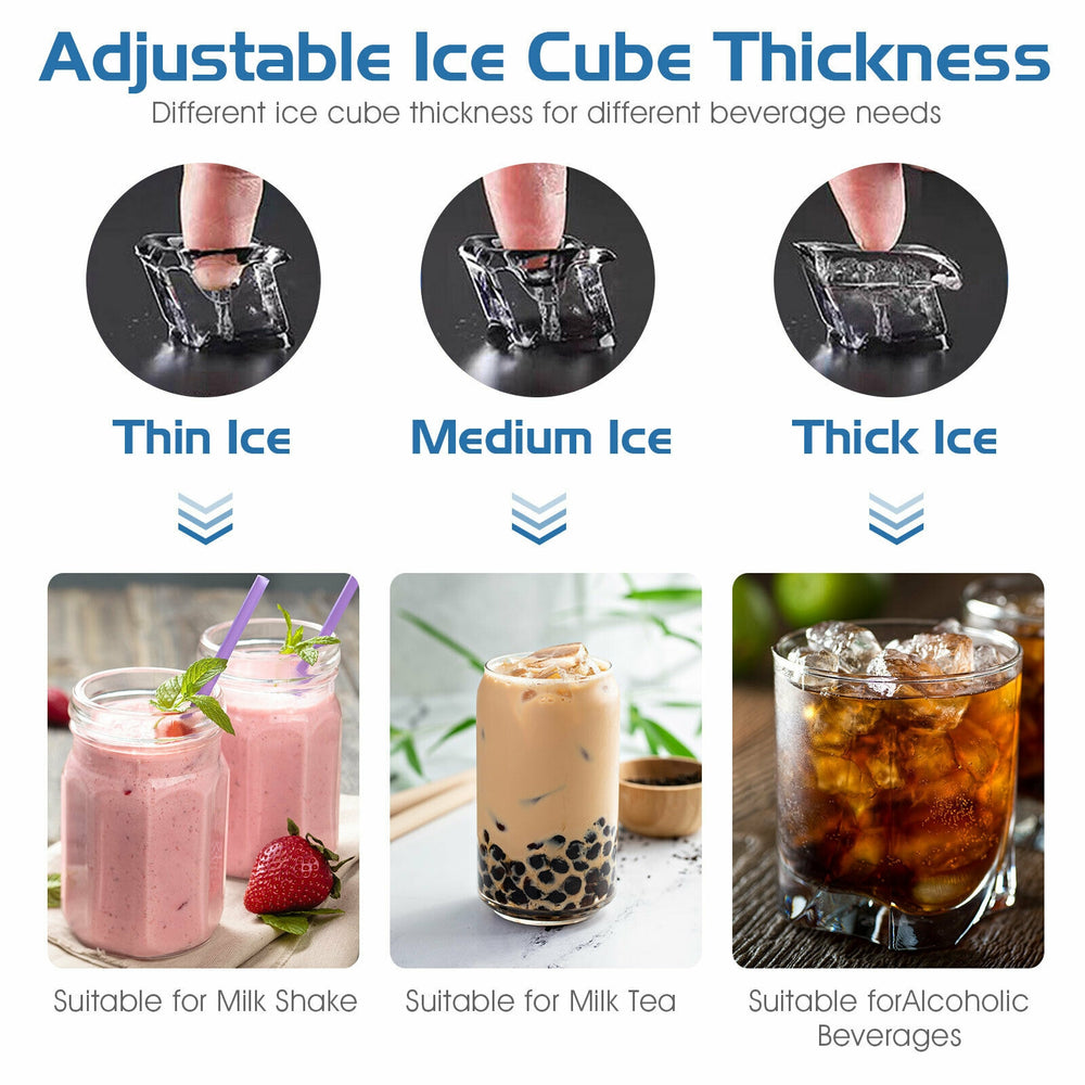 Adjustable ice cube thickness feature of the 353LBS/24H commercial ice maker, ideal for various beverages.