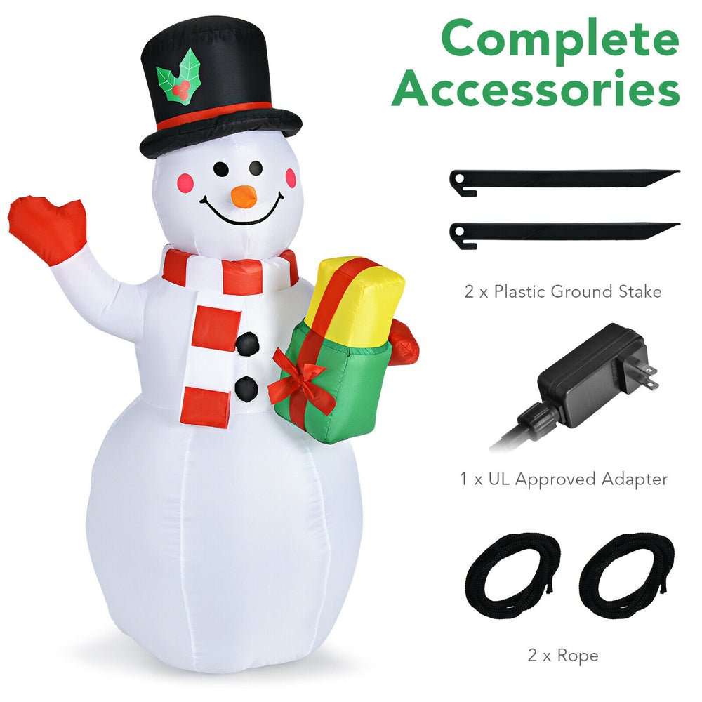 5-foot tall inflatable snowman with colorful LED lights, made of durable polyester, perfect for festive outdoor.