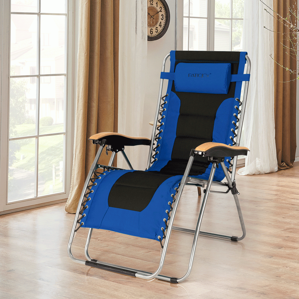 Oversize Folding Adjustable Padded Zero Gravity Lounge Chair-Blue - Gallery View 1 of 11