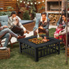 Multifunctional 32-inch outdoor fire pit table with BBQ grill, featuring a heat-resistant black coating for backyard.