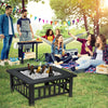 32-inch 3-in-1 outdoor fire pit table with BBQ grill, featuring a heat-resistant black coating for backyard gatherings.