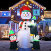 6ft inflatable snowman with penguins, featuring bright lights for festive outdoor decoration in winter settings.