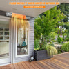 1500W electric infrared heater in silver, IP55 waterproof, ideal for outdoor use under eaves, featuring fast heating.