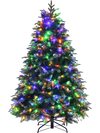 5 ft pre-lit snowy Christmas tree with multi-color lights and 11 flash modes, perfect for festive home decoration.