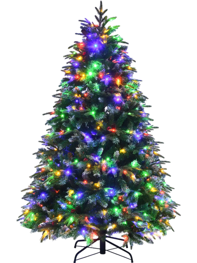 Costway Pre-Lit Snowy Hinged Christmas Tree Multi-Color Lights Flash Modes 42178309 New