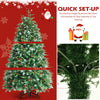 5 ft pre-lit snowy Christmas tree with hinged branches, multi-color LED lights, and festive red berries for holiday.