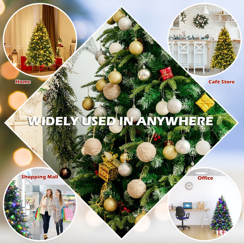 Snowy 5 ft pre-lit Christmas tree with multi-color lights and decorations, perfect for home, office, or festive.