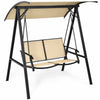 Outdoor Porch Steel Hanging 2-Seat Swing Loveseat with Canopy-Beige - Gallery View 1 of 10