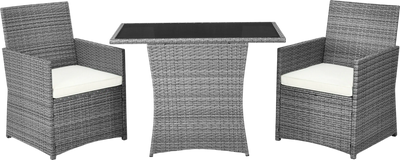 Costway Patio Rattan Furniture Set 3 Pieces with Tempered Glass Table New