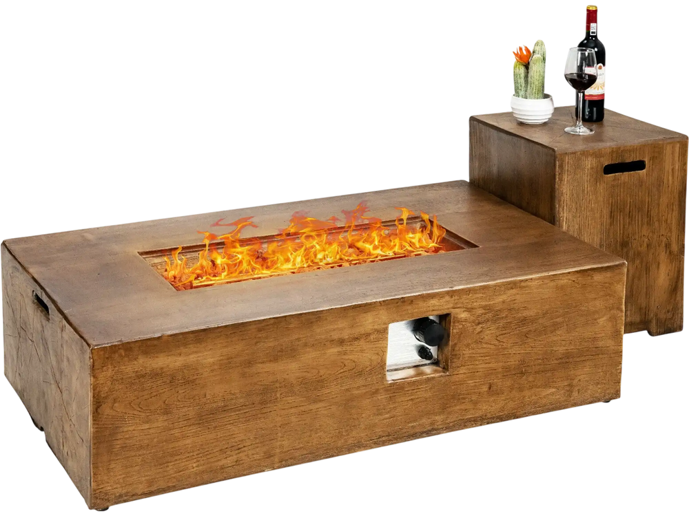 2 Piece Outdoor Propane Fire Pit Table Set