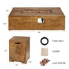 Outdoor propane fire pit table set with classic wood finish, 50,000 BTU, includes tank holder and free lava rocks.