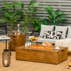 Outdoor propane fire pit table set with classic wood finish, perfect for backyard gatherings and cozy evenings.