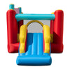 5-in-1 inflatable bounce house with slide and ball pit, featuring bright red, yellow, and blue colors for kids' fun.