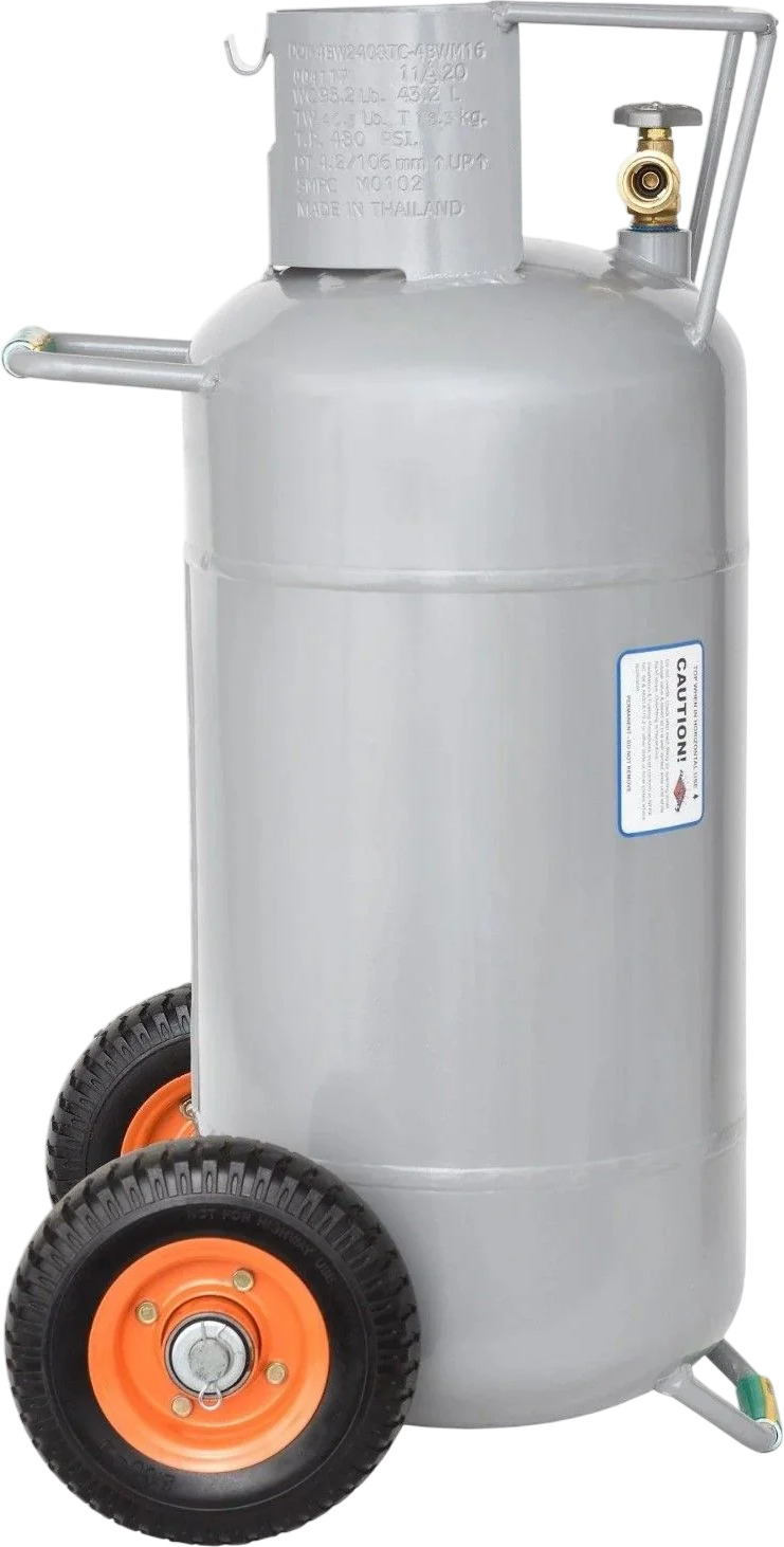 Flame King Propane Cylinder 40 lbs Horizontal Vertical with OPD and Wheels New