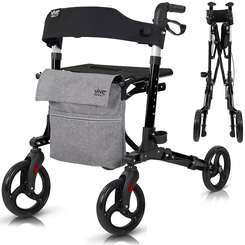 Vive Health MOB1010 SunStride Rollator Walker Upright 300 lbs. Capacity Foldable Lightweight New