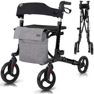 Vive Health MOB1010 SunStride Rollator Walker Upright 300 lbs. Capacity Foldable Lightweight New