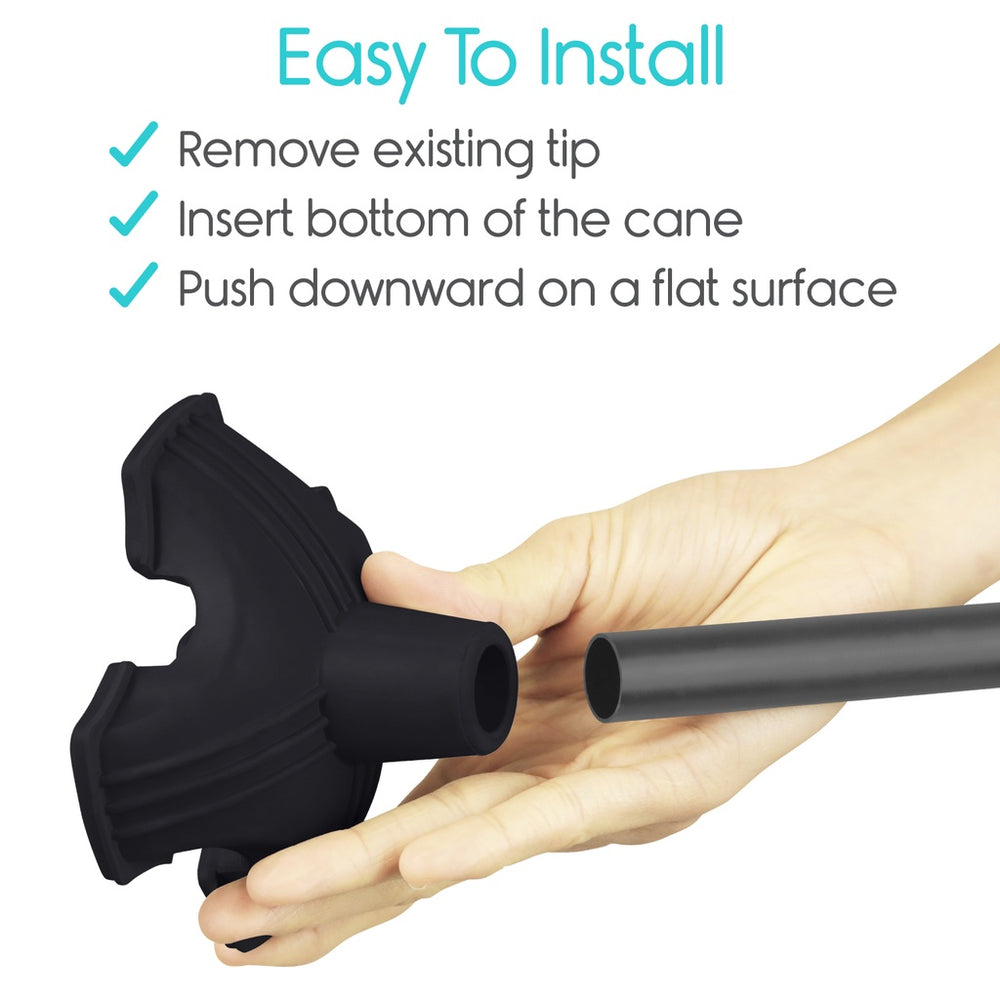 Vive Health Standing Cane Tip - Quad Rubber Replacement Foot Pad for Walking Canes New