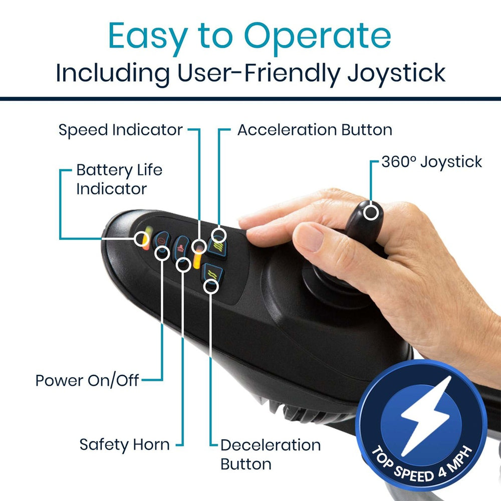 Vive Health MOB1029L Power Wheelchair Foldable 265 lbs. Capacity 24V Li-Ion Battery 3.7 MPH 9.3 Miles TSA Approved New