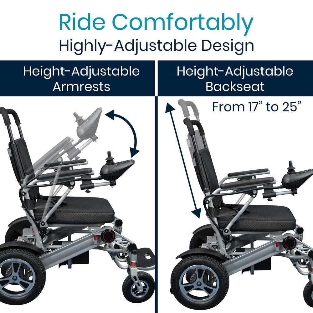 Vive Health MOB1029L Power Wheelchair Foldable 265 lbs. Capacity 24V Li-Ion Battery 3.7 MPH 9.3 Miles TSA Approved New