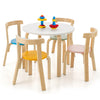 5-piece kids wooden activity table set with rounded chairs, featuring a smooth surface and colorful seats for playrooms.
