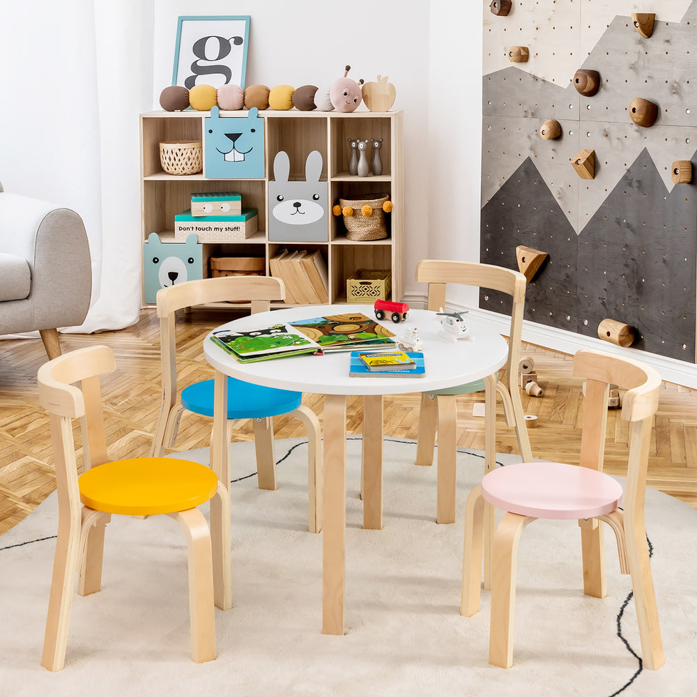 5-Piece Kids Wooden Curved Back Activity Table and Chair Set withToy Bricks - Gallery View 1 of 11