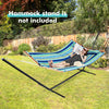Foldable patio hammock with detachable pillow, made of durable polyester and curved beech wood, perfect for outdoor.