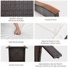 Curved armrest detail of a single chair from the 5-piece patio rattan furniture set with soft cushion for comfort.