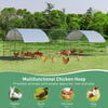 Large metal chicken coop with cover, featuring a sturdy frame and ample space for chickens, ducks, and rabbits.