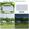 Large metal chicken coop with waterproof 210D oxford fabric cover, providing sun and rain protection for poultry.