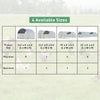 Size comparison chart for the Large Metal Chicken Coop with Cover, showing dimensions and play/rest area details.