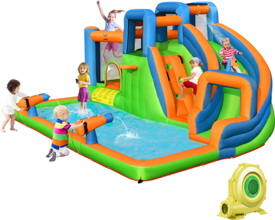 Costway 7-in-1 Inflatable Giant Water Park Bouncer Dual Climbing Walls 735W Blower 34625810 New