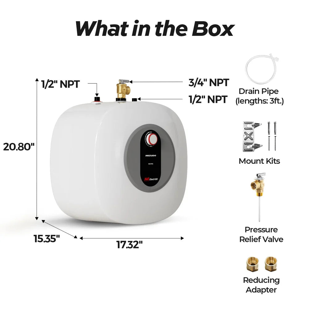 Mizudo Mini-Tank Water Heater 8 Gal. Point of Use for Instant Hot Water 1440W 120V New