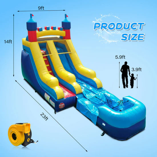 Joymor Inflatable Bounce House with Splash Pool and Slide Commercial-Grade New