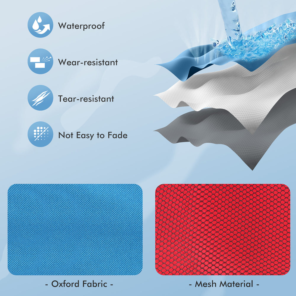 Close-up of waterproof oxford fabric and breathable mesh materials for 2 pieces folding camping tables with large.