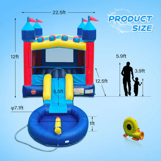 Joymor Inflatable Bounce House with Pool and Water Slide Commercial-Grade New
