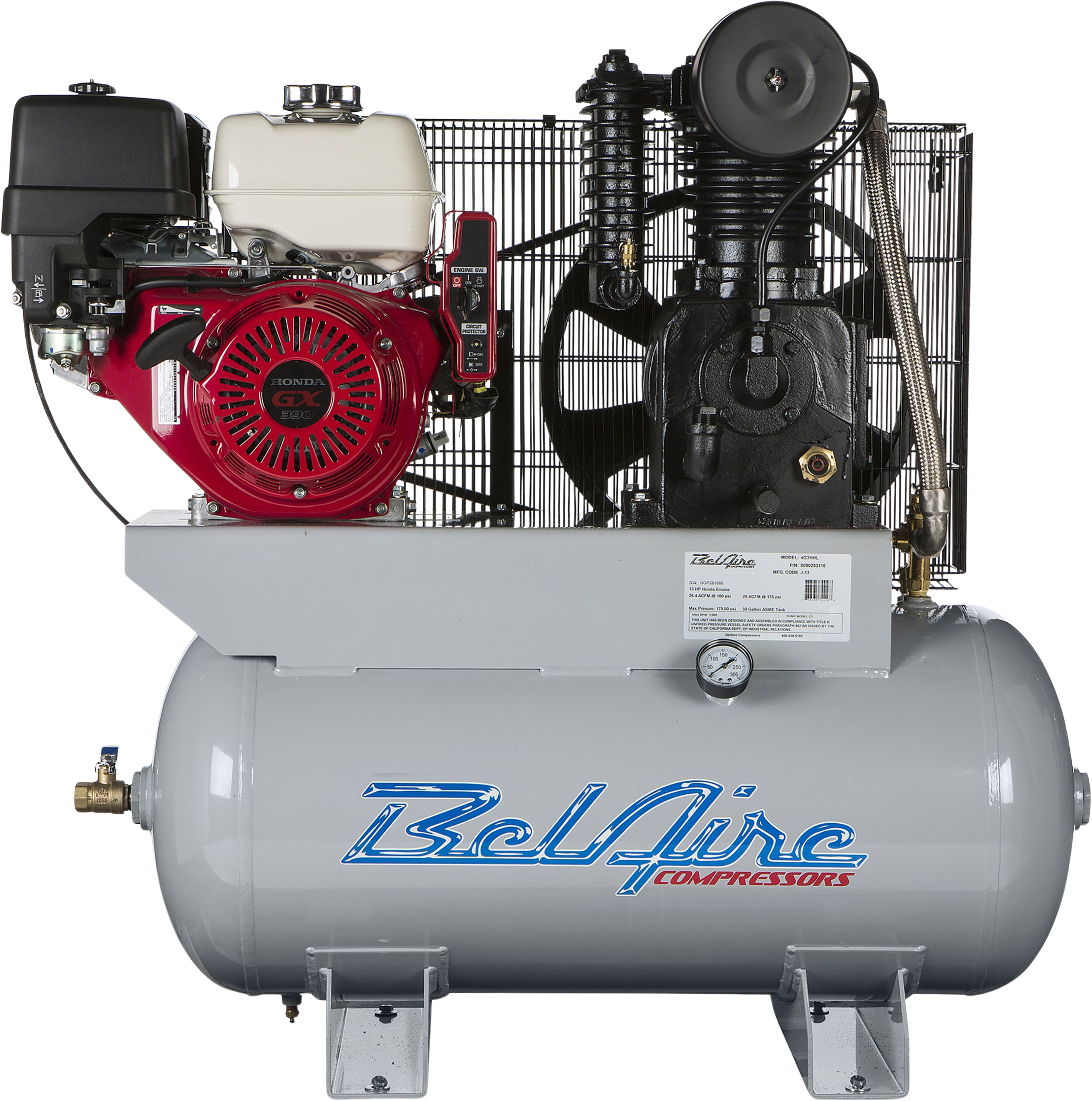 Belaire 4G3HHL Air Compressor Gas Powered 30 Gal. Two Stage 13HP 175PSI Iron Series New