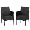 Two black patio wicker chairs with cozy seat cushions, featuring a sturdy steel frame and weather-resistant PE rattan.