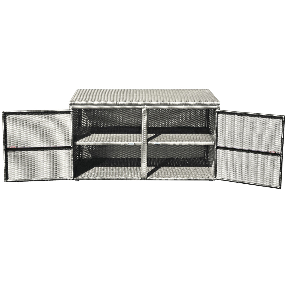 Rattan storage container box with dual-opening design, 88-gallon capacity, ideal for outdoor patio and garden.