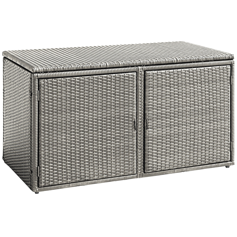 Rattan storage container box with double doors, 88-gallon capacity, ideal for outdoor patio and garden organization.