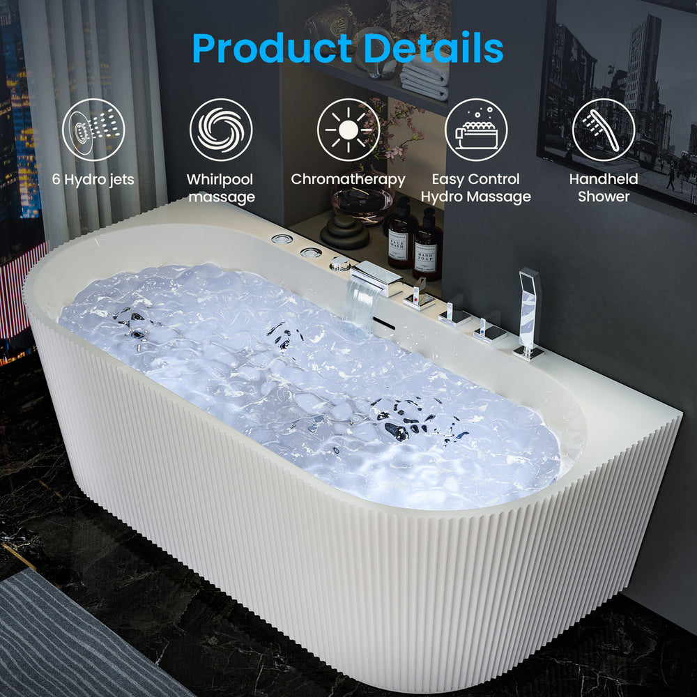 Freestanding Whirlpool Bathtub 67" x 31.5" – Acrylic Soaking Tub with Adjustable Massage Jets, 7-Color LED Lights & Faucet (BT520FL-WH)
