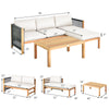 3-piece patio acacia wood sofa set with nylon rope armrest and thick cushions, ideal for outdoor relaxation.