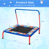 Kids indoor outdoor square trampoline with foamed handrail, 36" x 36", designed for safety and fun for ages 3-7.