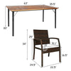 Dining table and armchair dimensions for the 7PCS Patio Rattan Cushioned Dining Set with umbrella hole, ideal for.