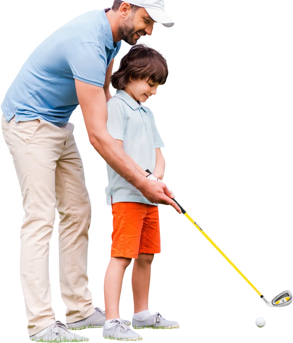 Individual golf club for kids aged 8-10, featuring a fiberglass shaft and aluminum alloy head, perfect for young.