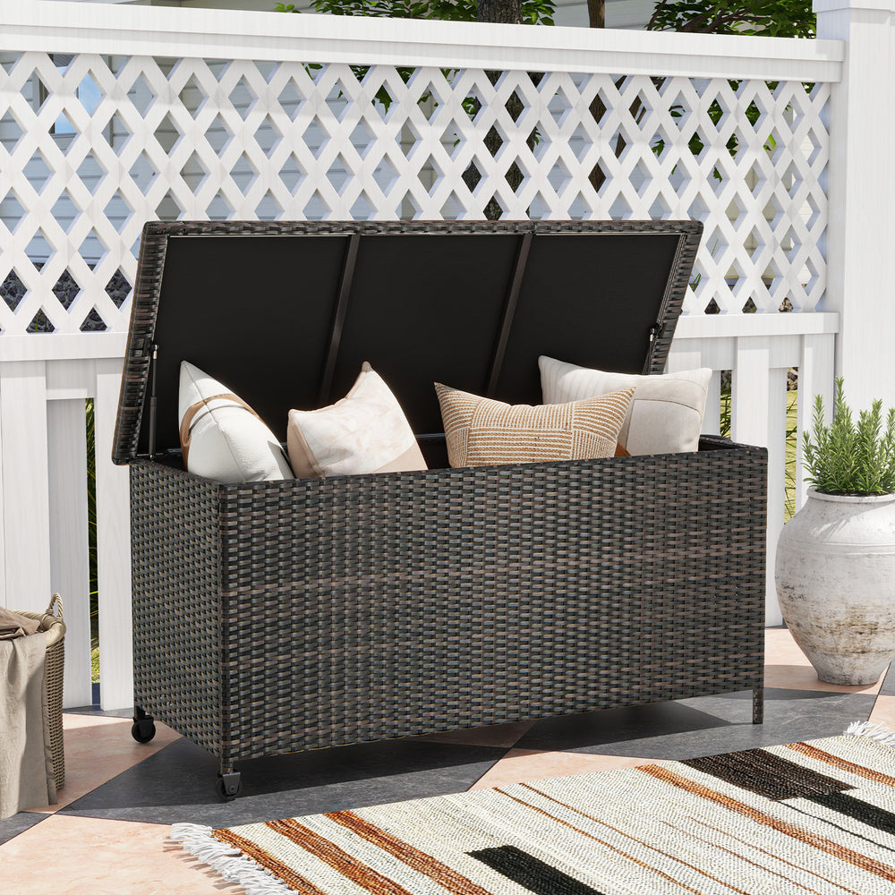 Indoor Outdoor 85 Gallon Storage Container with Waterproof Liner and Universal Wheels-Brown - Gallery View 1 of 10